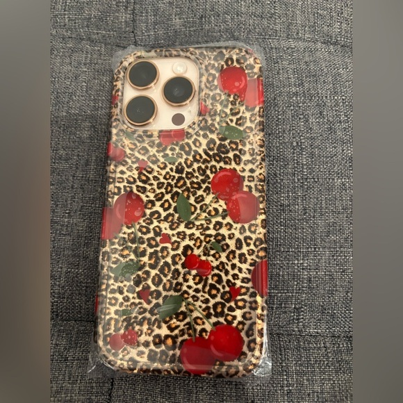 Leopard Print Cherry Phone Case with Black Beaded Strap cherry IPhone 16 Pro - Picture 2 of 3